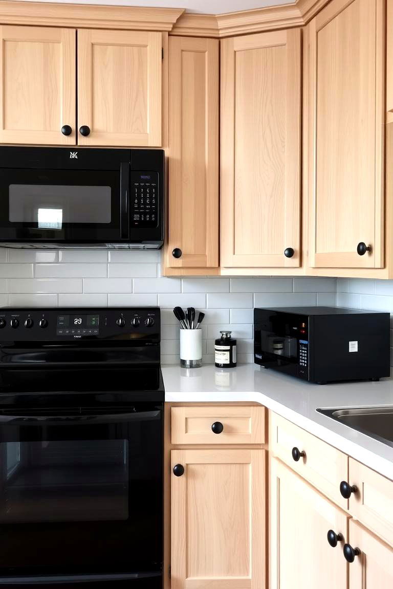 Natural Beauty with Light Wood and Black Hardware - 24 What Color Cabinets Go With Black Appliances