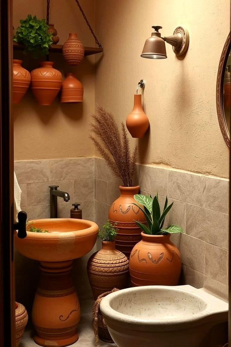 Natural Clay Pot Accents - 24 Earthy Bathroom Ideas