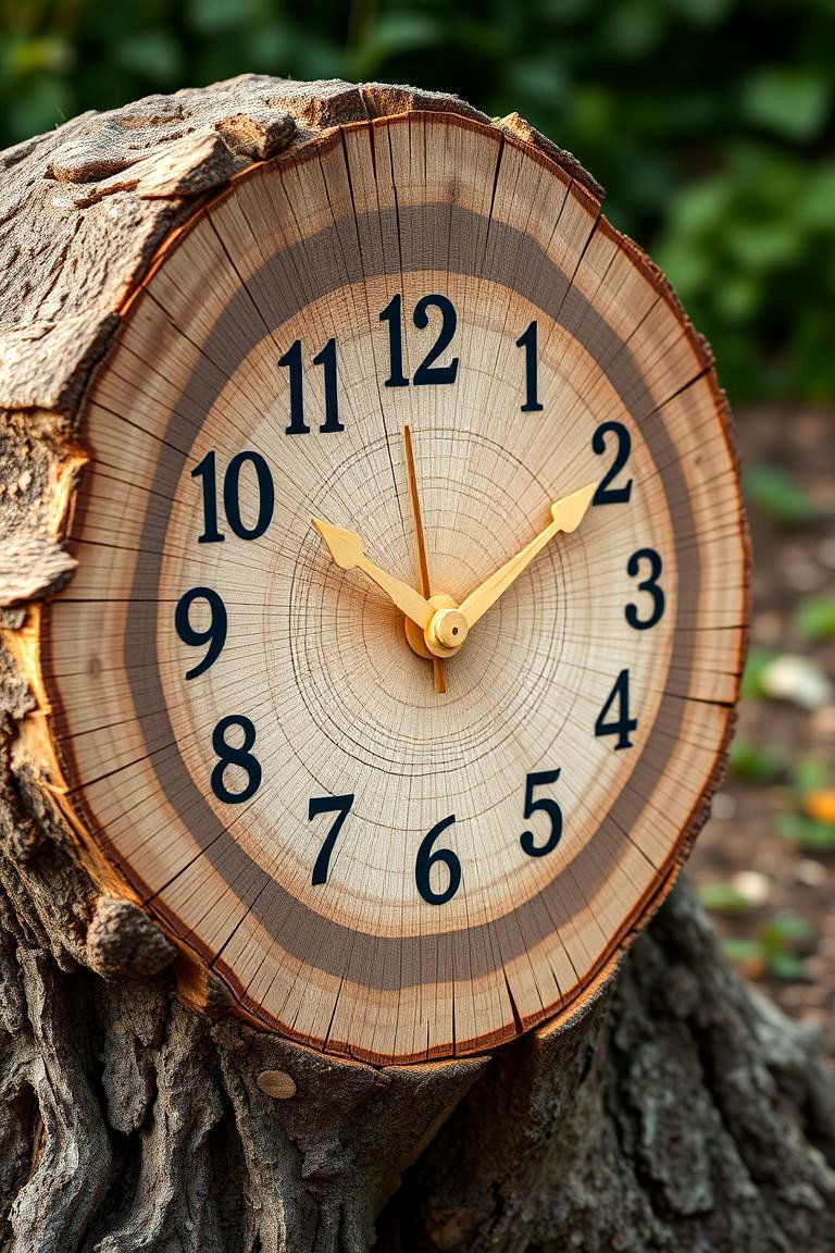 Natural Clock Feature - 24 Tree Stump Decorating Ideas