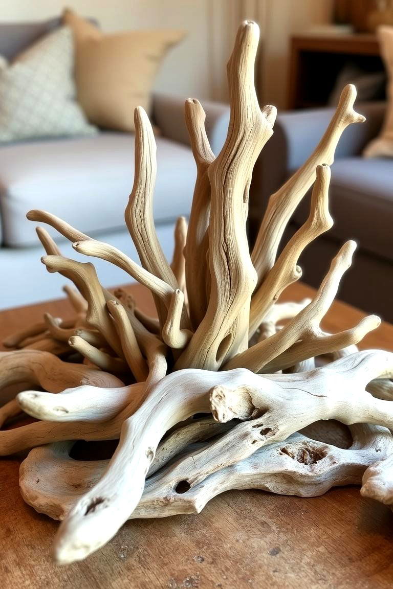 Natural Driftwood Arrangement - 24 Coffee Table Centerpiece Ideas