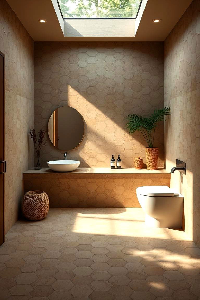 Natural Earthy Inspirations - 24 Bathrooms With Hexagon Tile Floors