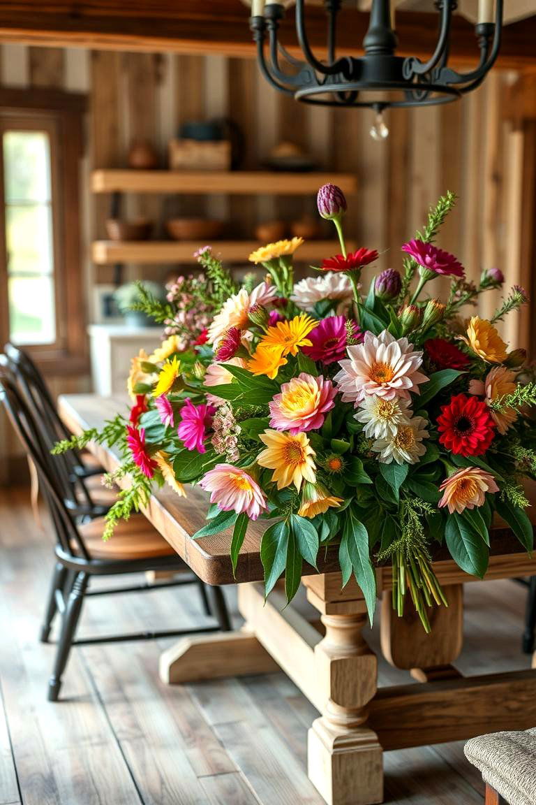 Natural Elements with Floral Arrangements - 24 Modern Farmhouse Dining Room Ideas