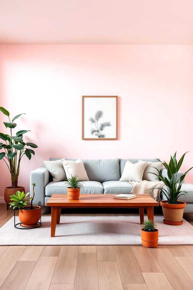 Natural Elements with Pink and Grey - 24 Pink and Grey Living Room Ideas
