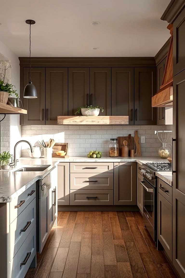 Natural Elements with Taupe Cabinets - 24 Taupe Kitchen Cabinet Ideas