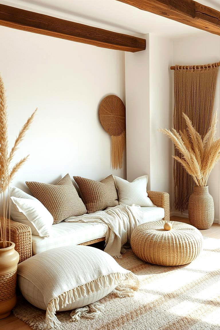 Natural Fiber Accents and Throws - 24 Boho Beach Bedroom Ideas