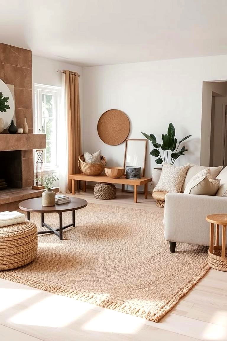 Natural Fiber Area Rugs - 24 Primitive Living Room Ideas