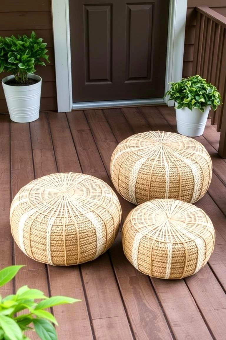 Natural Fiber Poufs - 24 Rustic Front Porch Ideas
