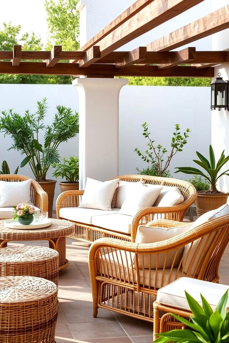 Natural Fiber Seating Rattan Wicker - 24 Mediterranean Patio Ideas