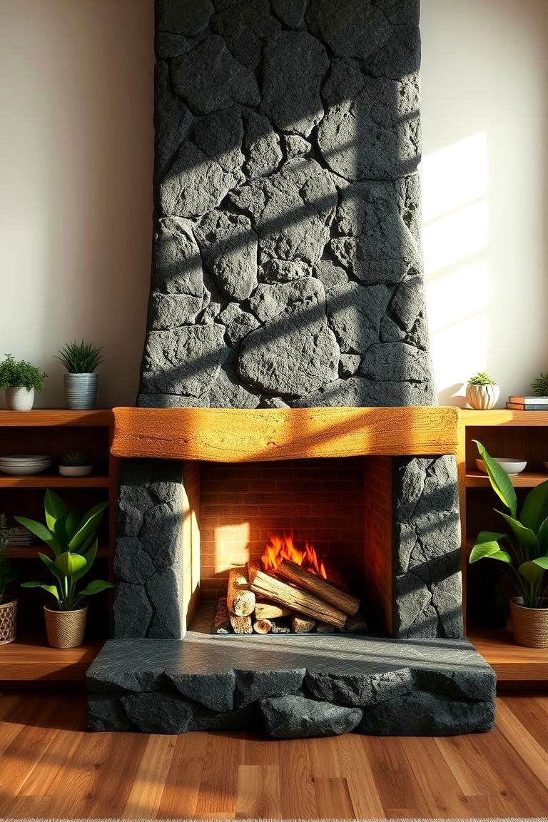 Natural Fusion Inspiration - 24 Black Stone Fireplace Ideas