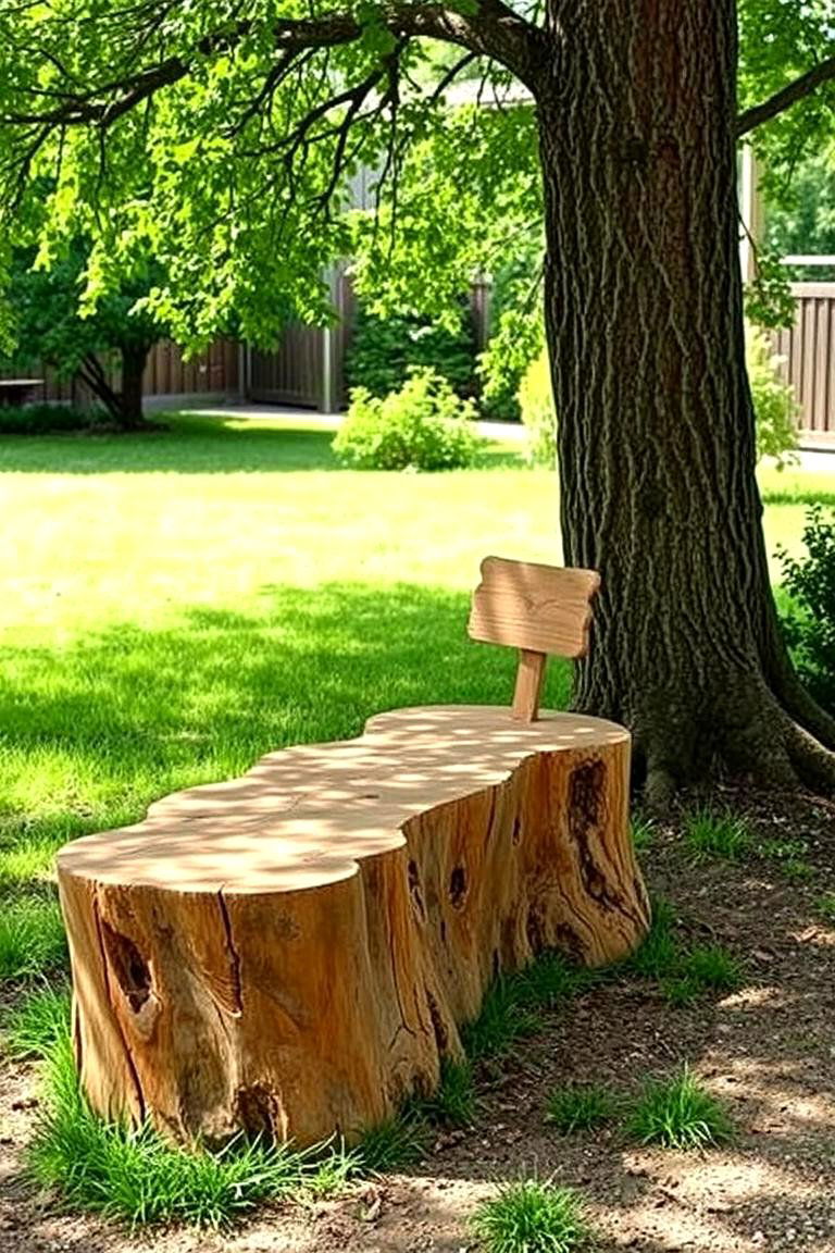 Natural Garden Bench - 24 Tree Stump Decorating Ideas