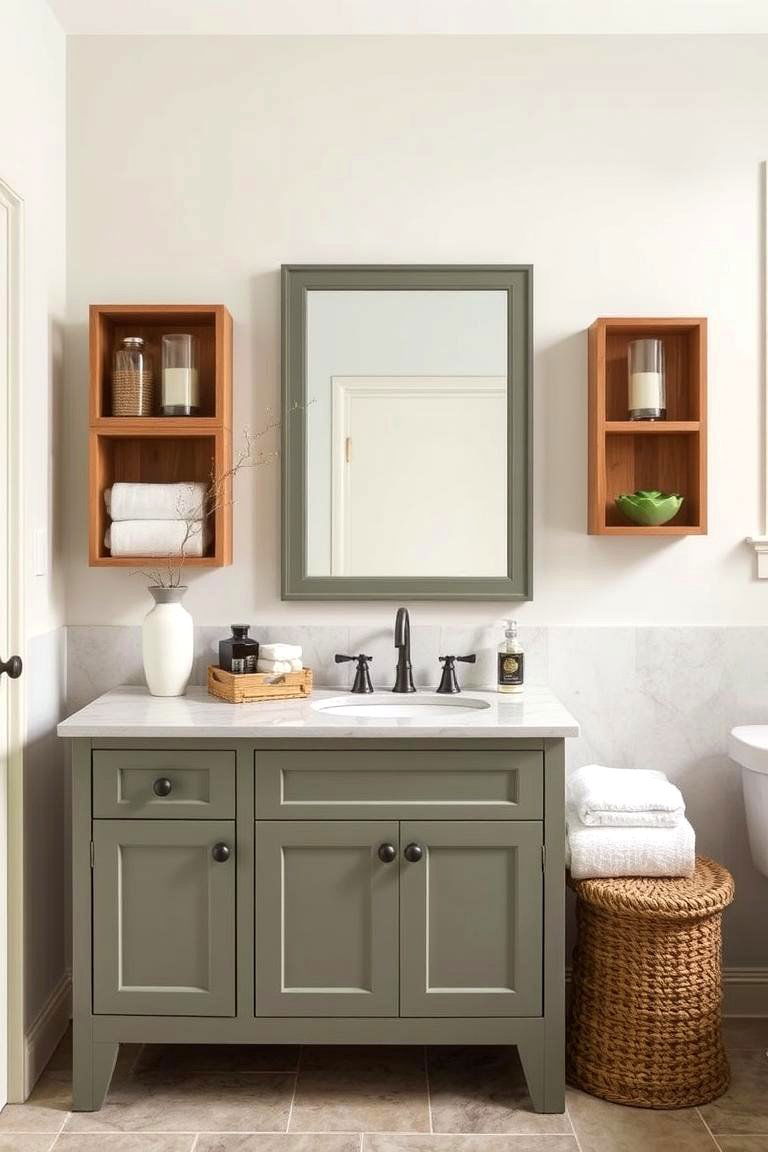Natural Green Tones with Wood Finish - 24 Bathroom With Green Vanity