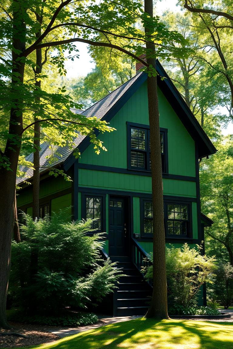 Natural Harmony and Balance - 24 Forest Green House With Black Trim
