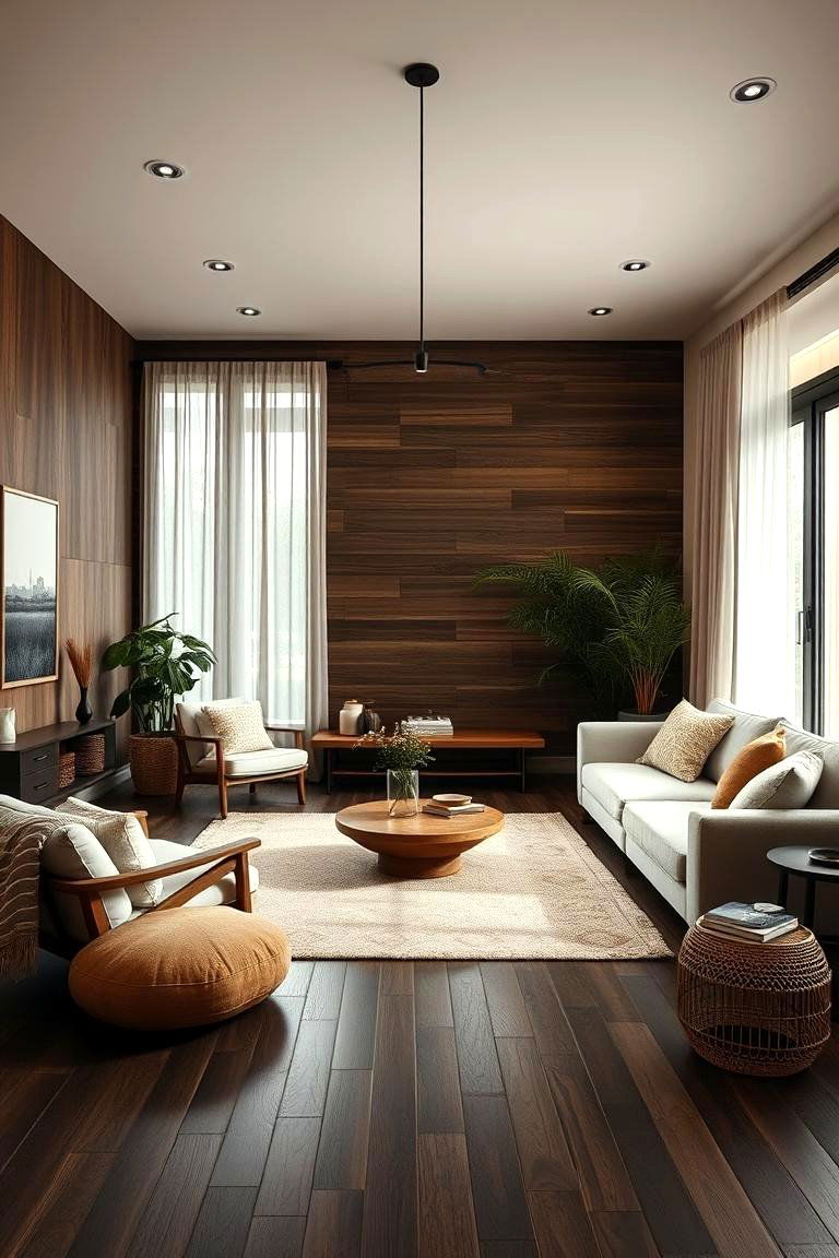 Natural Harmony and Warmth - 24 Dark Brown Floor Living Room Ideas