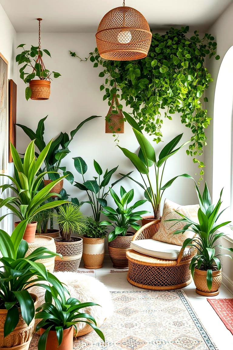 Natural Indoor Greens - 24 Bohemian Moroccan Living Room Ideas