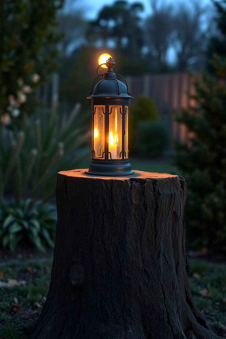 Natural Lantern Holder - 24 Tree Stump Decorating Ideas