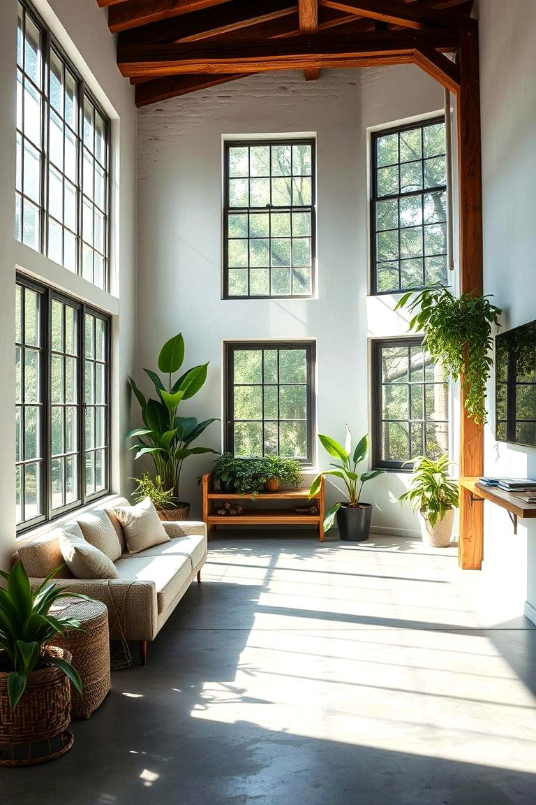 Natural Light Embrace - 24 Rustic Concrete Floor Living Room Ideas