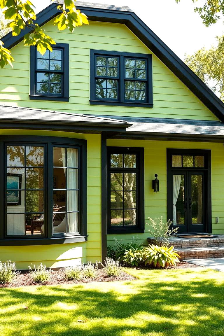 Natural Light Enhancement - 24 Green House Exterior With Black Trim