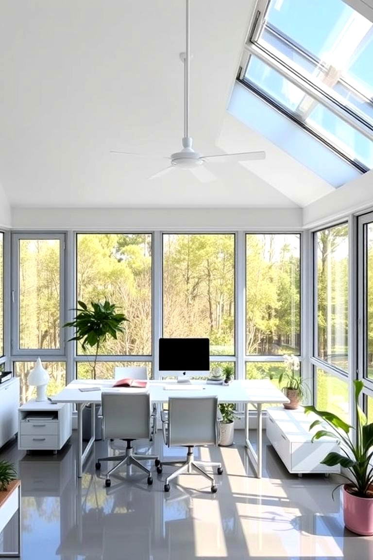 Natural Light Maximized Sunroom Office - 24 Sunroom Office Ideas