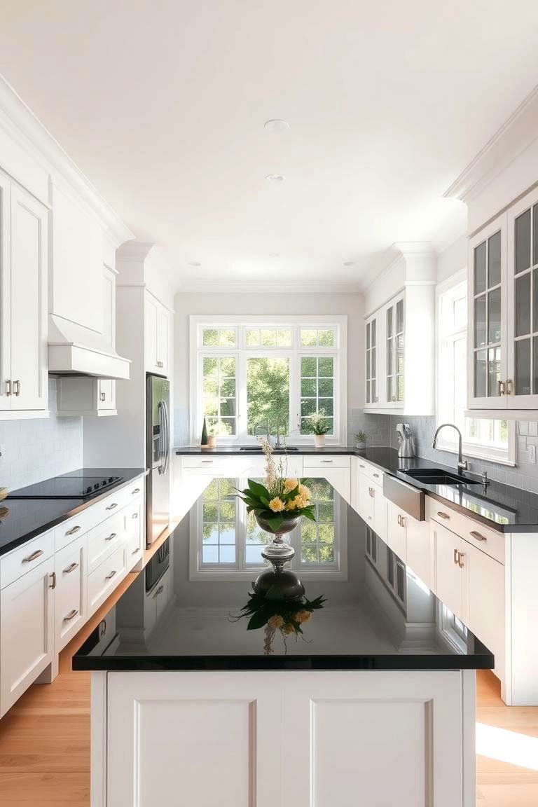Natural Light and Open Spaces - 24 white kitchen with black countertops ideas