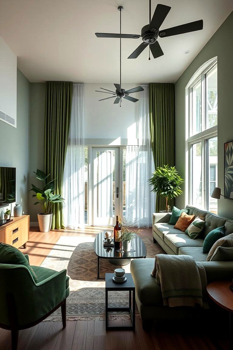 Natural Light with Dark Green Elements - 24 Dark Green Living Room Ideas