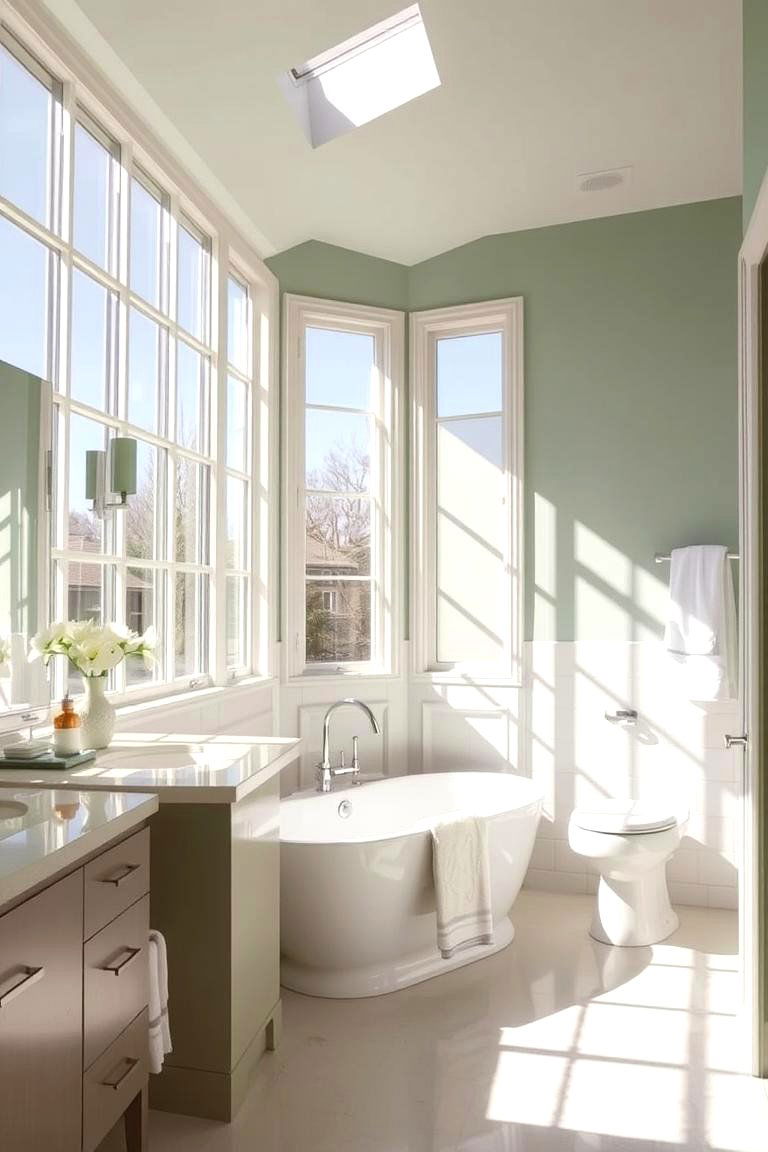 Natural Lighting Emphasis - 24 Sage Green and Cream Bathroom Ideas