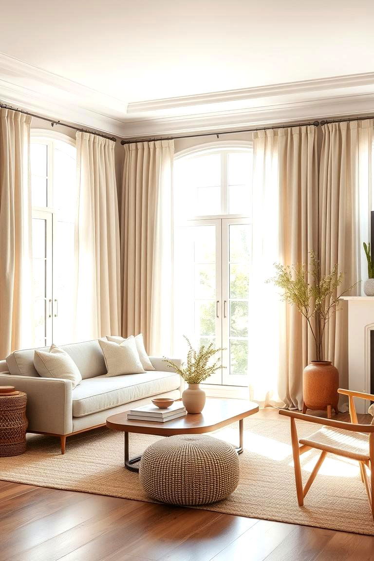 Natural Linen Curtains for a Soft Organic Feel - 24 Living Room Curtain Ideas