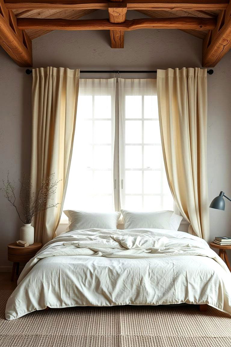 Natural Linen Drapes - 24 Bedroom Curtain Ideas