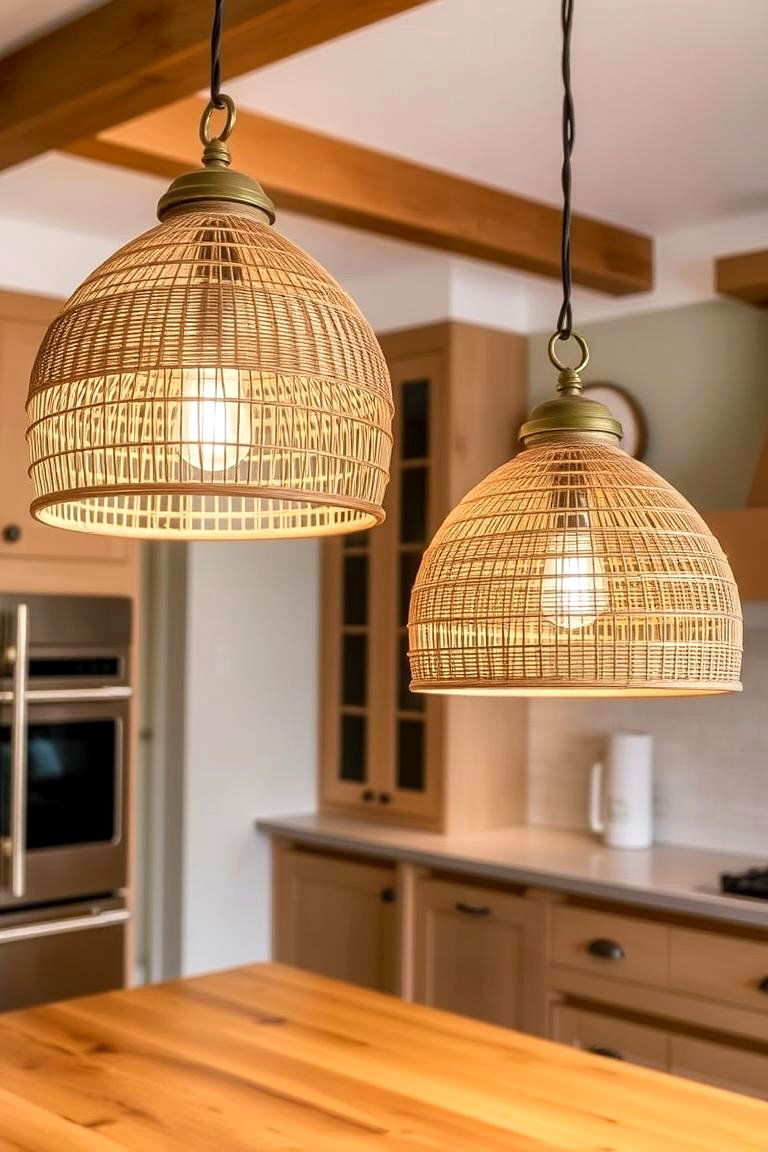 Natural Material Lighting for Organic Warmth - 24 Kitchen Island Lighting Ideas
