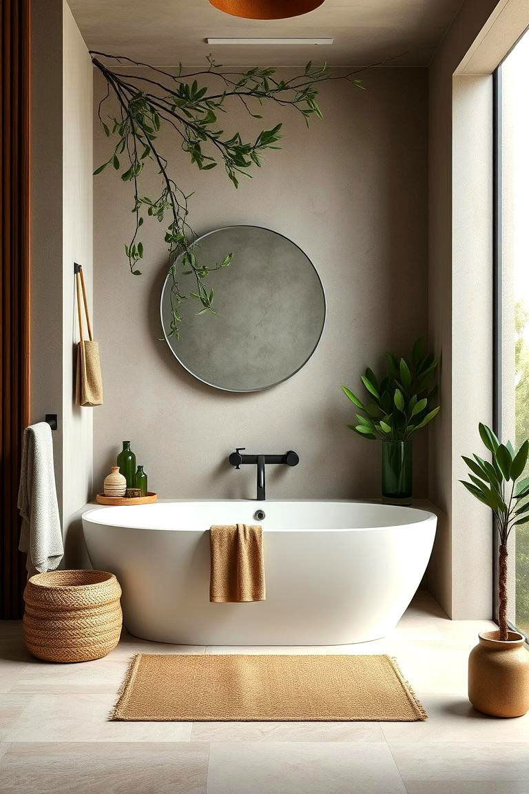 Natural Olive Elements - 24 Olive Green Bathroom Ideas