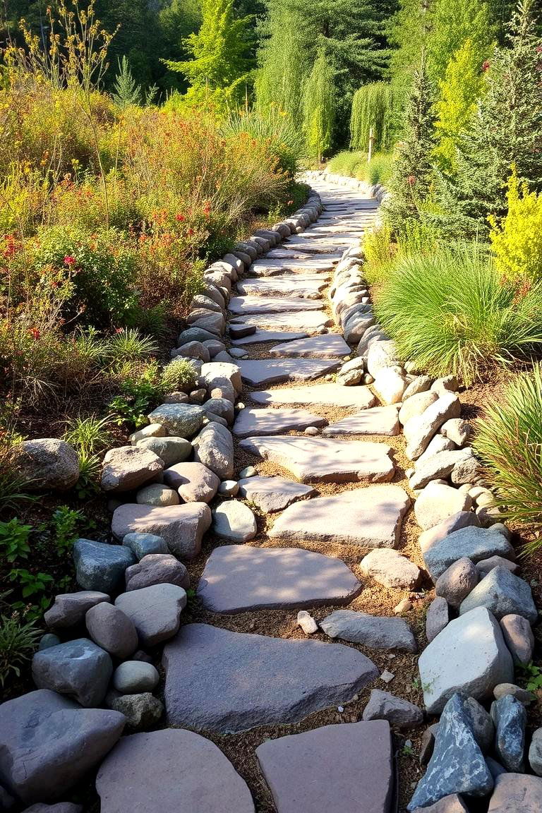 Natural Pathway Ambiance with Rocks - 24 River Rock Edging Ideas