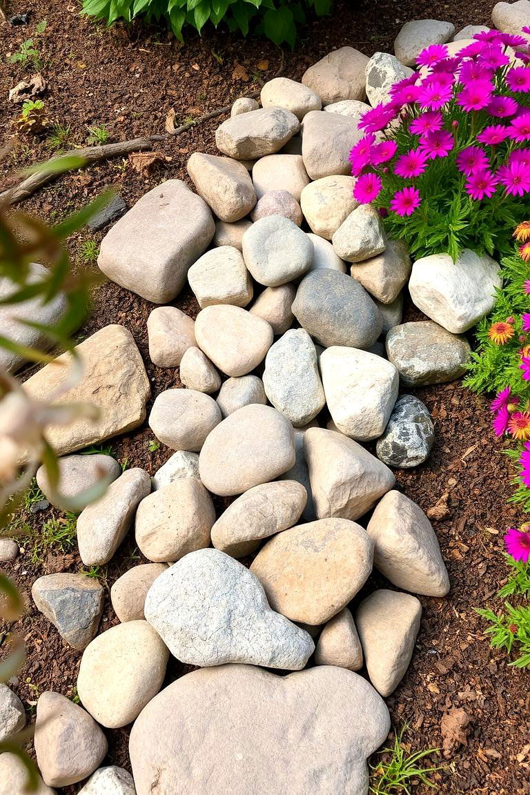 Natural River Rock Edging - 24 Stone Garden Edging Ideas