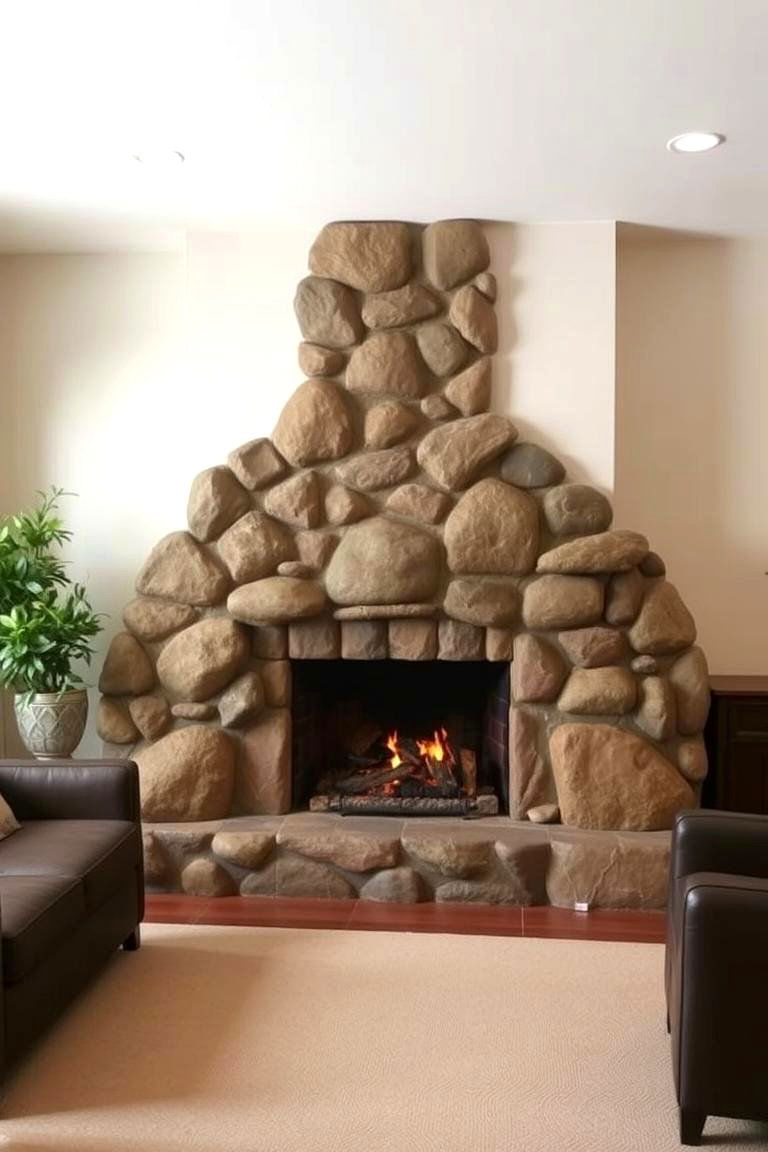 Natural River Rock Fireplace - 24 Floor to Ceiling Stone Fireplace Ideas