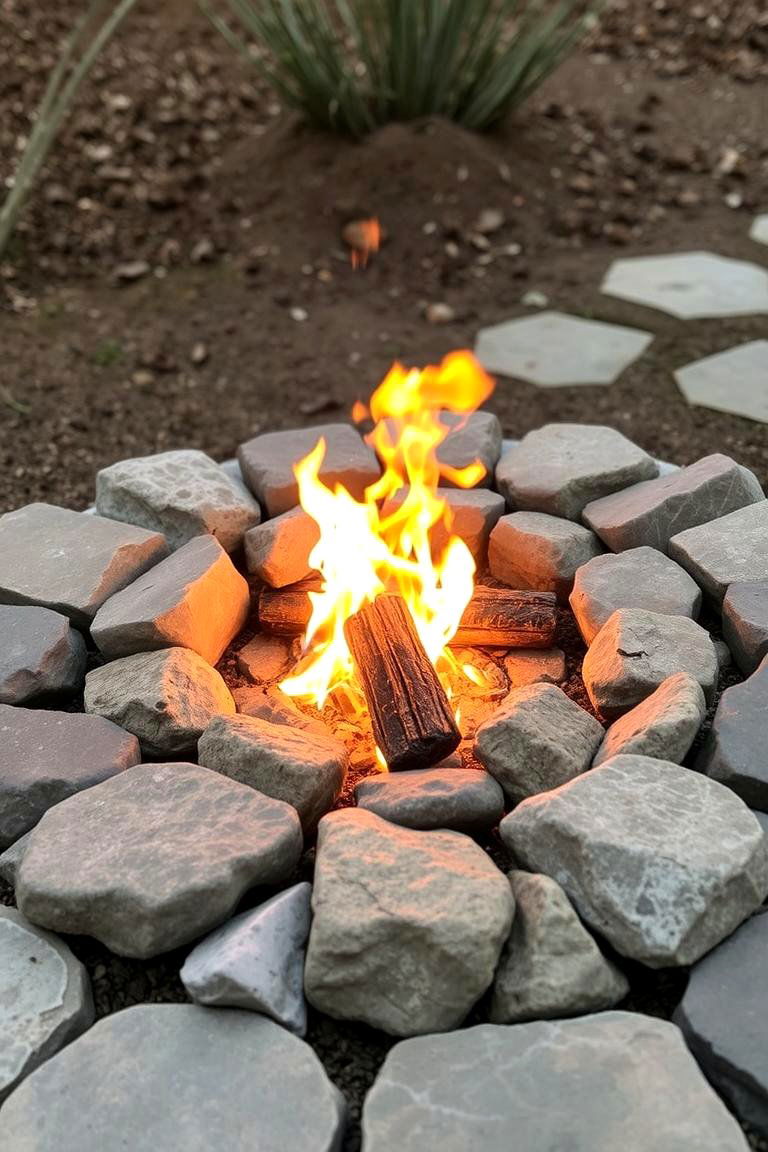 Natural River Stone Fire Pit - 24 Rock Fire Pit Ideas