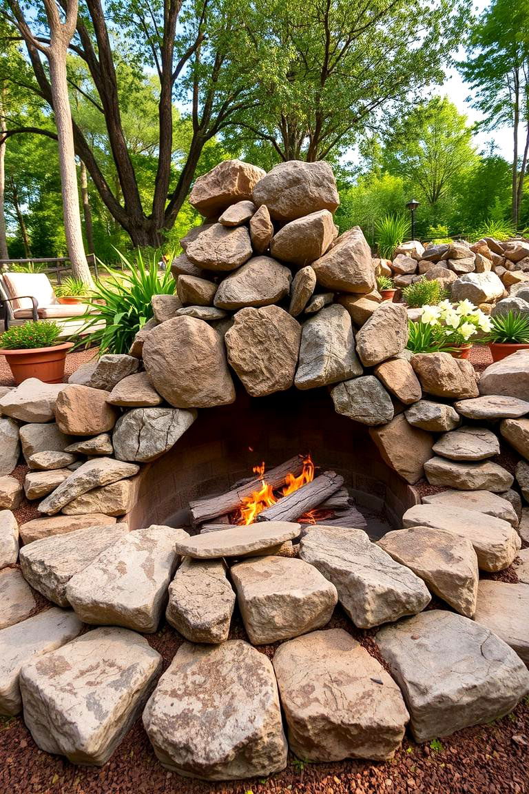 Natural Rock Fire Feature - 24 Rustic Outdoor Fireplace Ideas