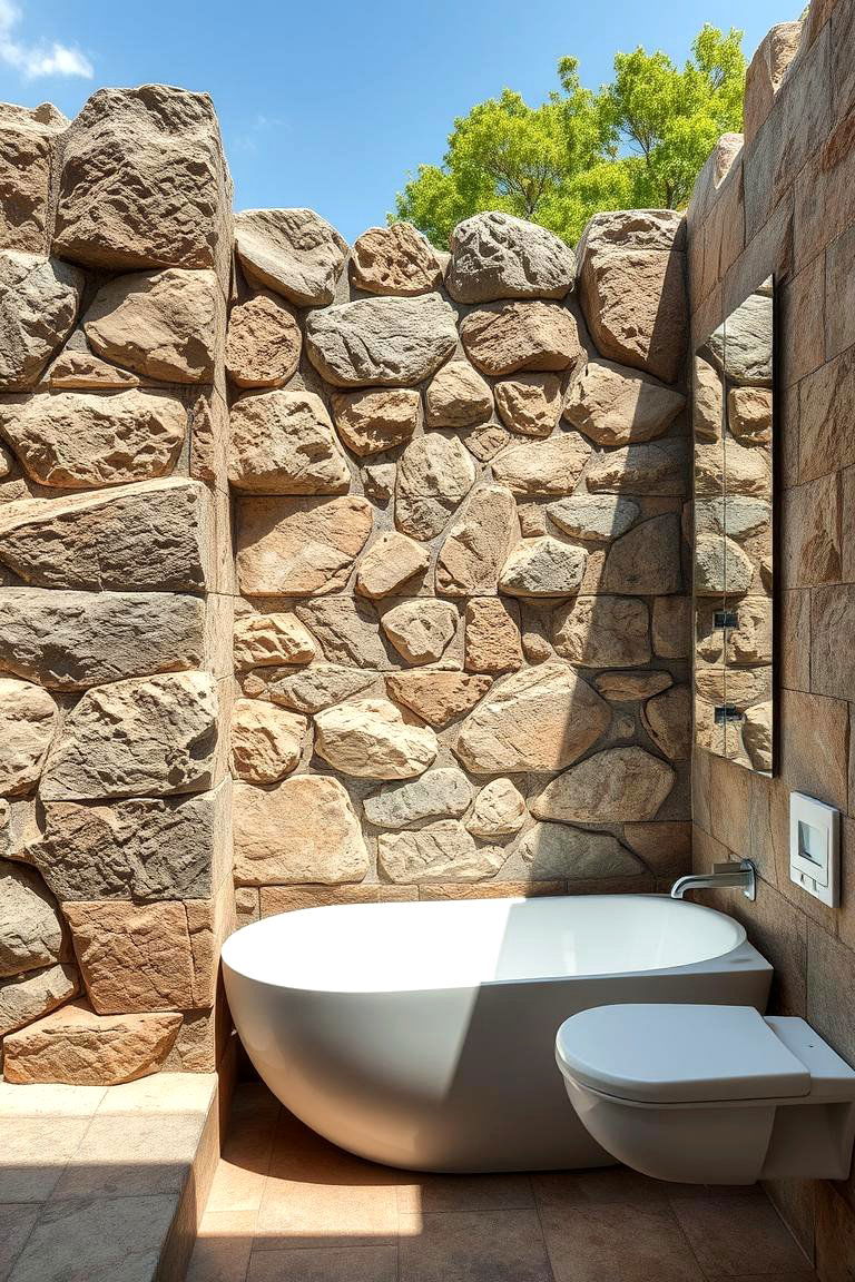 Natural Rock Partition Bathroom - 24 Rustic Outdoor Bathroom Ideas