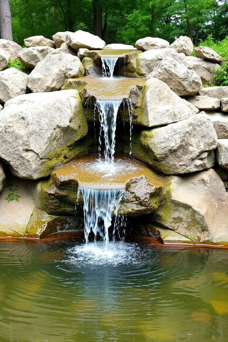 Natural Rock Waterfall Fountain - 24 Backyard Fountain Ideas