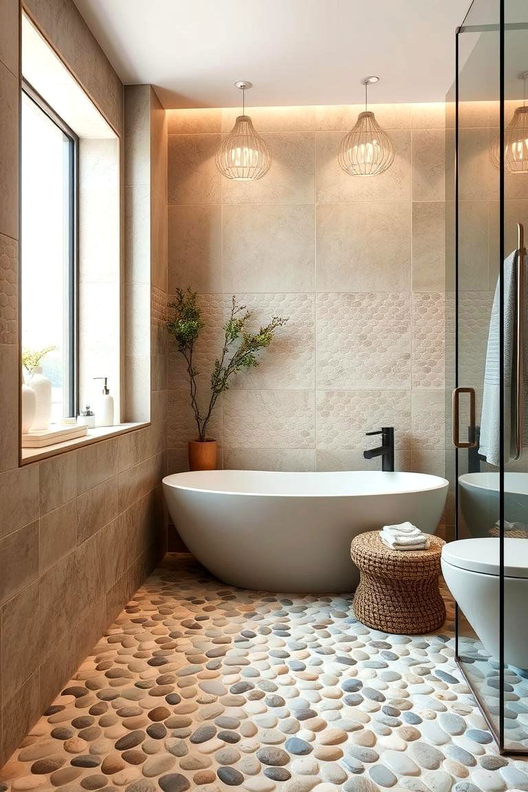 Natural Spa Ambiance - 24 Pebble Tile Bathroom Ideas
