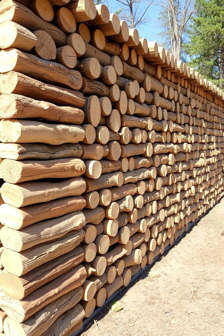Natural Stacked Log Wall - 24 Inexpensive Retaining Wall Ideas