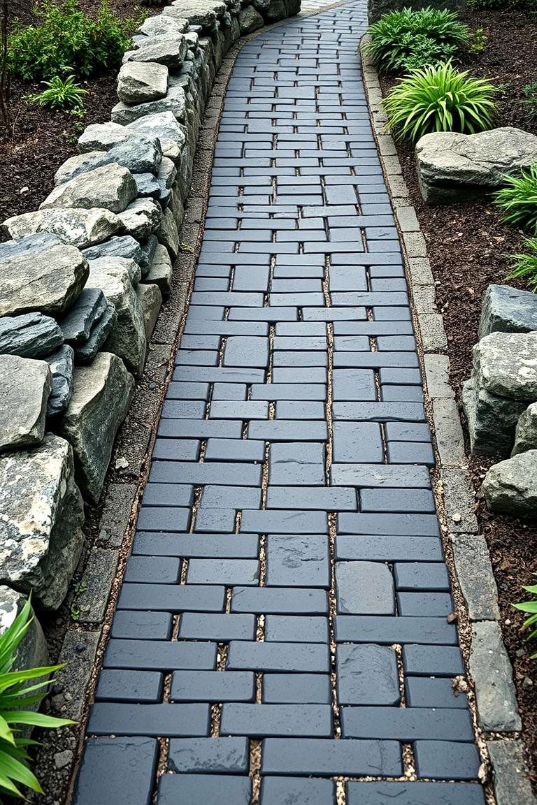 Natural Stone Accent Black Brick Walkway - 24 Black Brick Walkway Ideas