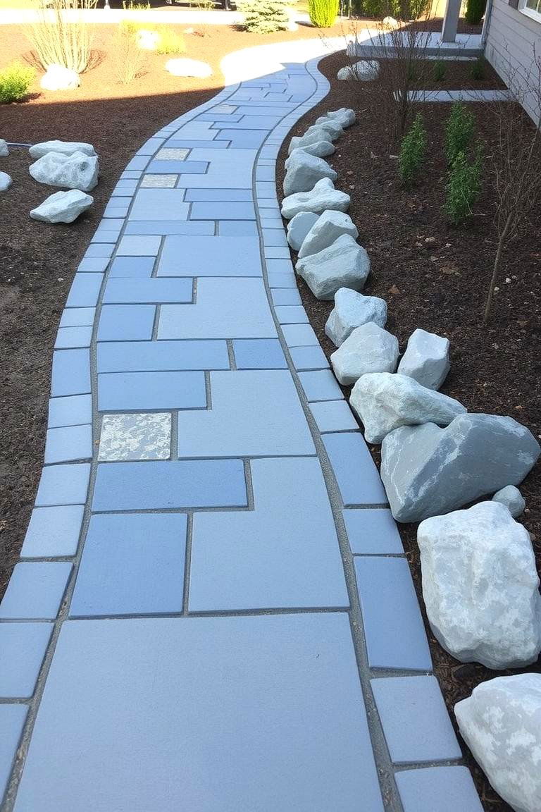 Natural Stone Accented Grey Paver Path - 24 Grey Paver Walkway Ideas