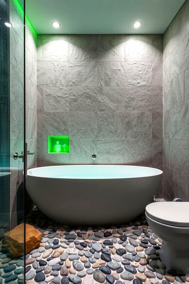 Natural Stone Accents for Timeless Elegance - 24 Small Green Bathroom Ideas