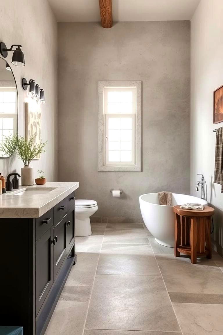 Natural Stone Accents for a Grounded Look - 24 Farmhouse Bathroom Ideas