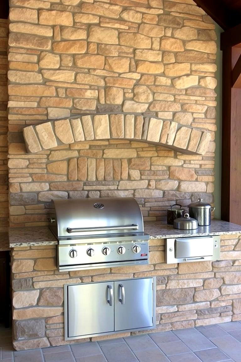 Natural Stone Backsplash - 24 Rustic Outdoor Kitchen Ideas