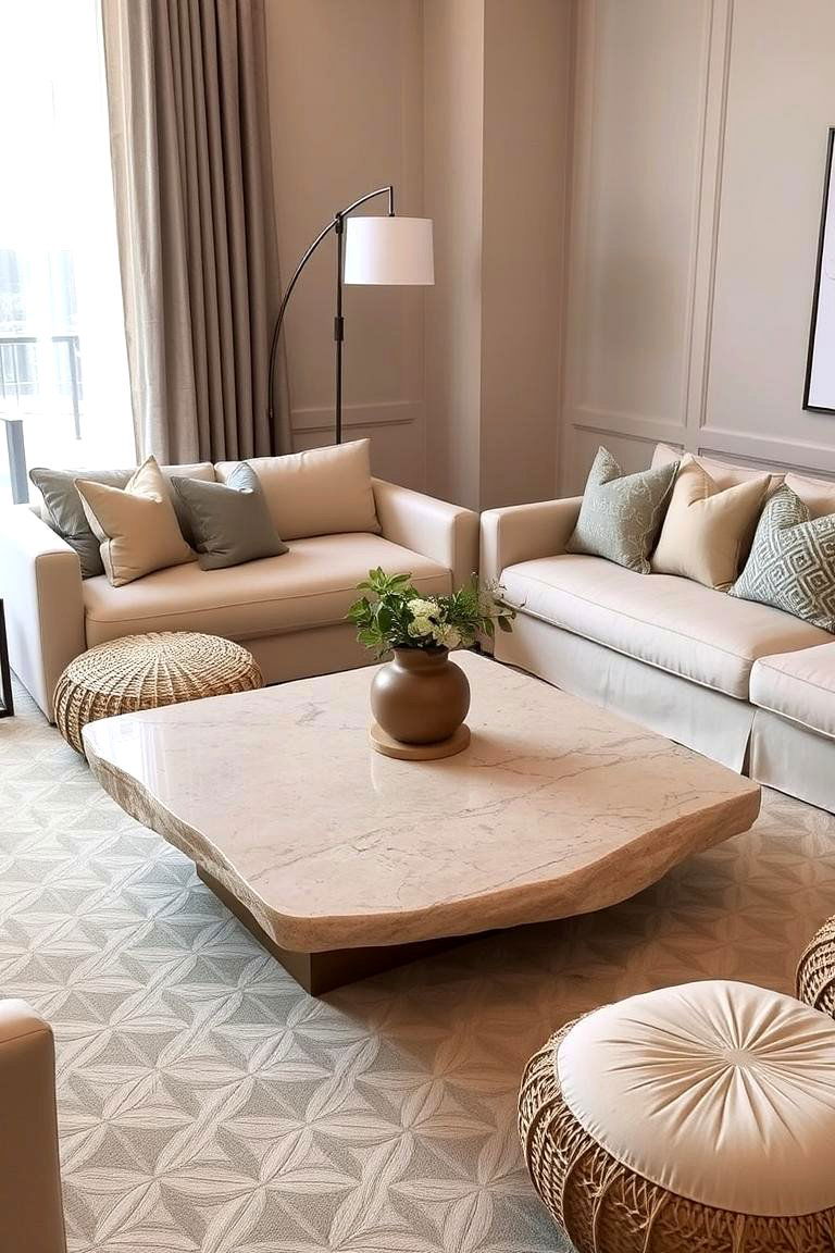 Natural Stone Coffee Table - 24 Organic Modern Living Room Design Ideas