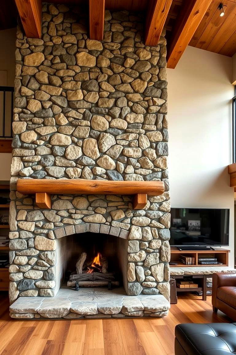 Natural Stone Elegance - 24 Floor to Ceiling Stone Fireplace Ideas