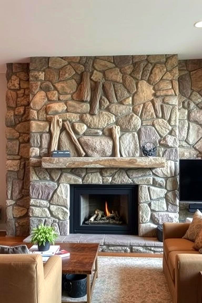Natural Stone Elements - 24 Farmhouse Living Room Ideas