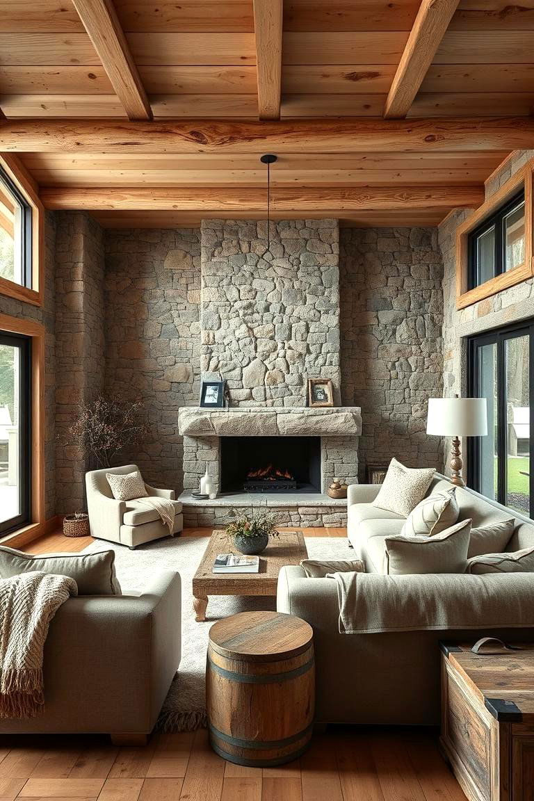 Natural Stone Elements - 24 Cabin Living Room Ideas