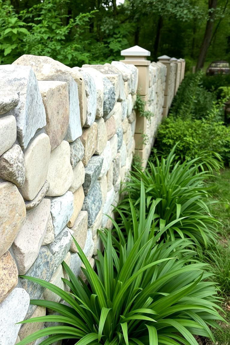 Natural Stone Fence Accents - 24 Fence Art Ideas