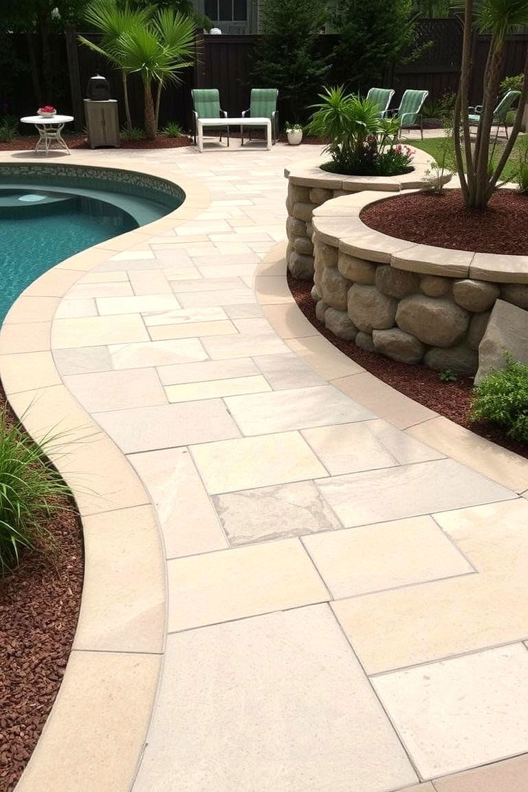 Natural Stone Finish for Rustic Charm - 24 Concrete Pavers Around Pool Ideas