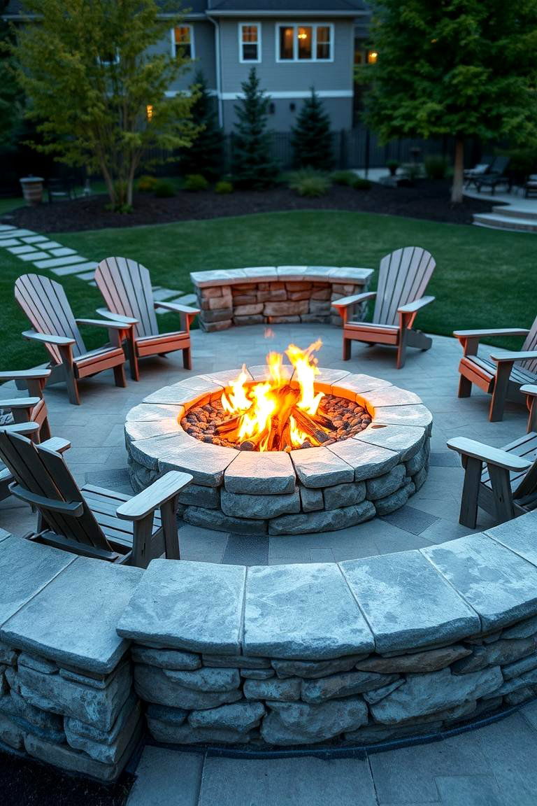 Natural Stone Fire Pit Gathering Space - 24 Large Backyard Landscaping Ideas